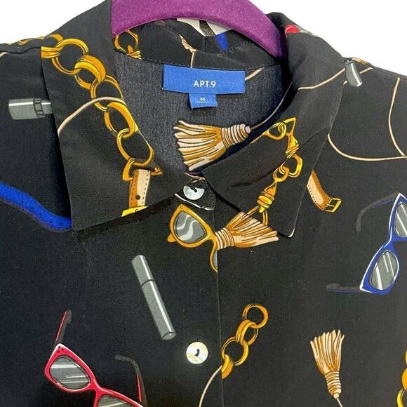 APT. 9 Belted Knee Length Dress Womens M Black Baroque Watches Sunglasses Casual - Picture 7 of 12